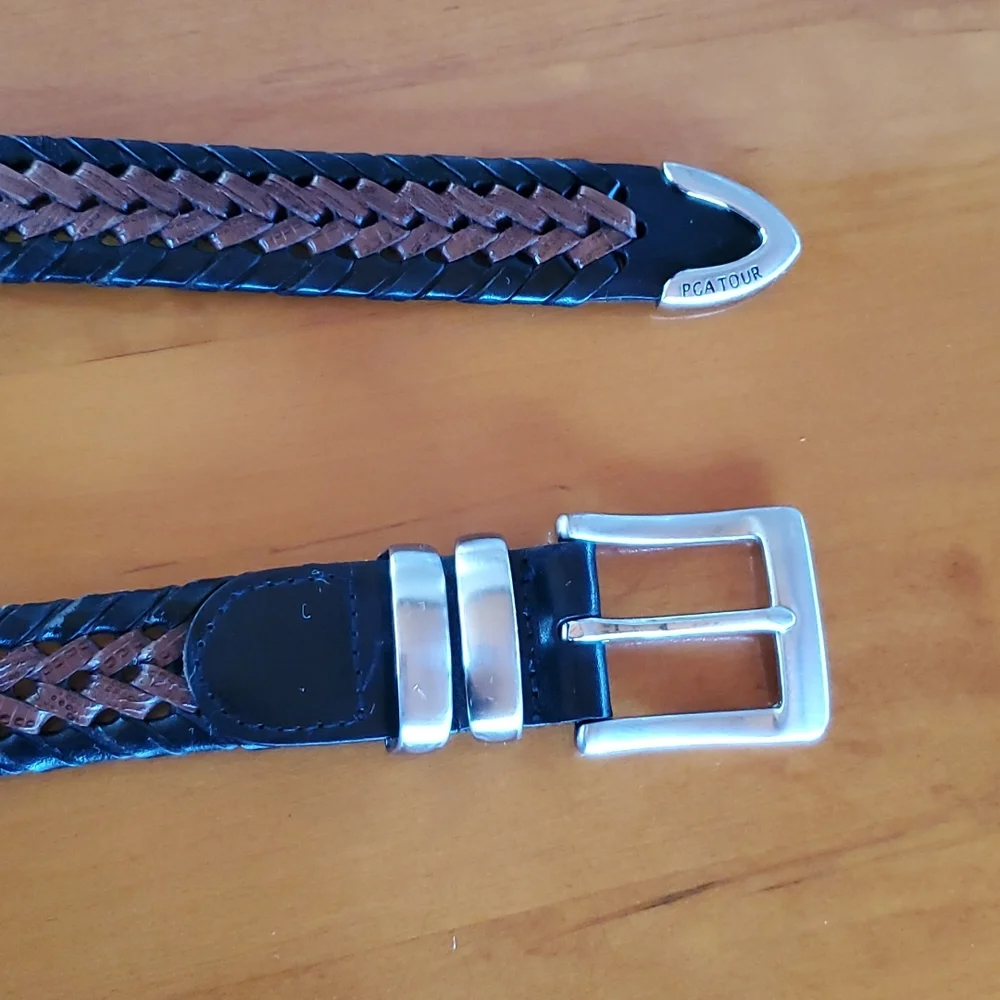 PGA Tour Leather Braided Belt Size 38